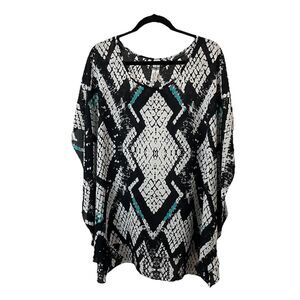 Pure Energy Black Teal Chevron Geometric Tunic Top Womens Size 2X